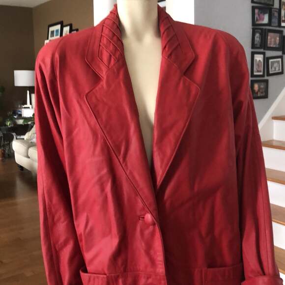 Vintage Jacqueline Ferrar Long Red Soft Genuine Leather Coat size medium - Picture 3 of 12